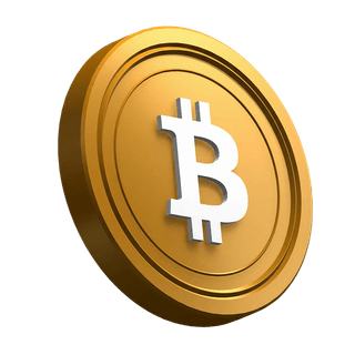BTC Bitcoin érme a főszekció hátterében, oldalára döntve